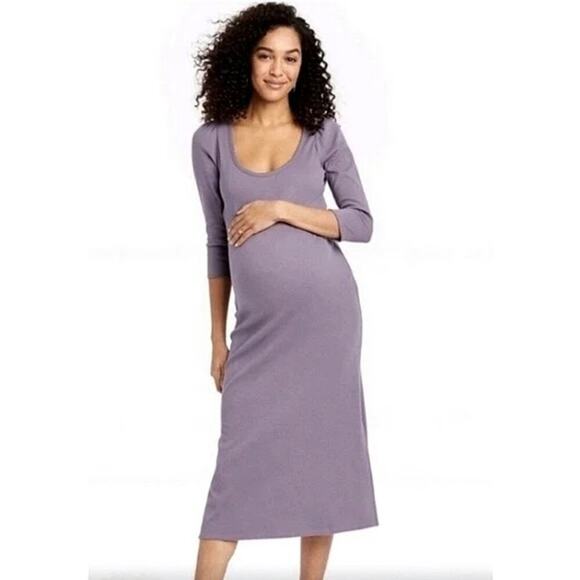 The Nines by Hatch Plaid 3/4 Sleeve Knit‎ Stretch Dress Scoop Neck Purple Small - Picture 1 of 6